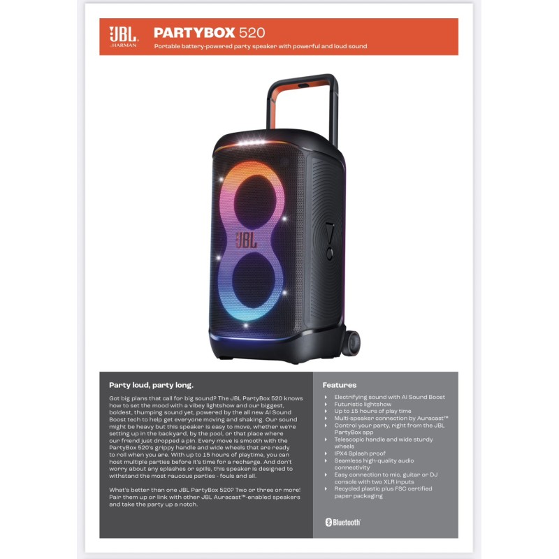 JBL Partybox 520 便攜式藍牙派對喇叭